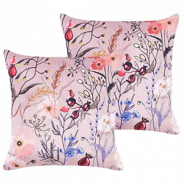 Beliani DEKORATIVNÍ POLŠTÁŘ sada 2 ks Pastelově růžový 45/45 cm Anemones