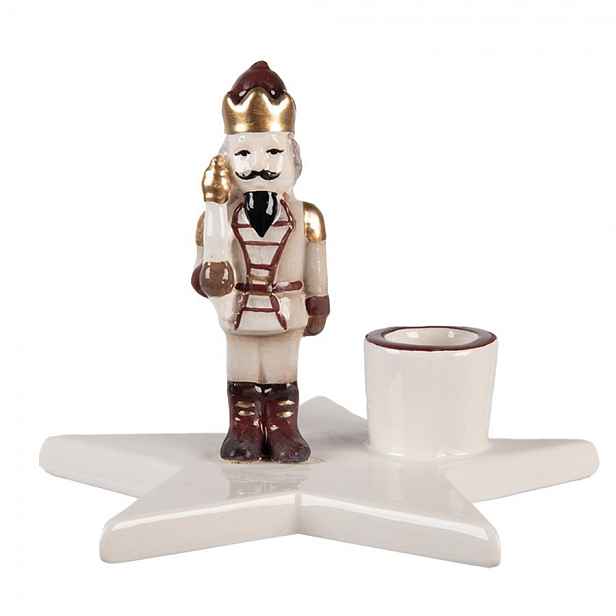 Béžový keramický svícen Louskáček ChrisMs - 15*14*12 cm Clayre & Eef