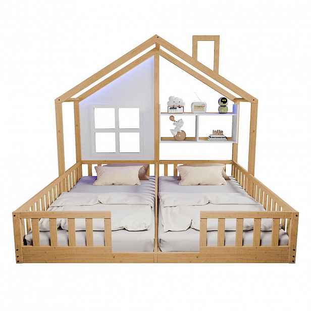 CHICFURN DĚTSKÁ POSTEL 90/200 cm & 90/200 cm v přírodní barvě s LED osvětlením