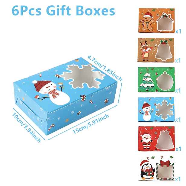TEMU 6 ks, Balení párty boxů, Vánoční papírové dárkové krabice s okénkem, Vánoční stromek Santa Claus Obdélníkové smíšené dárkové krabice, Veselé