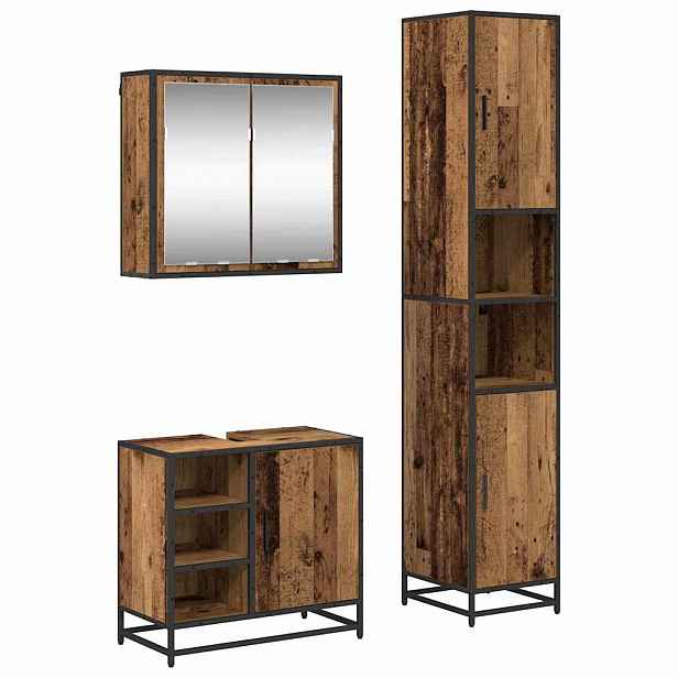 vidaXL Sada koupelnového nábytku 3 ks Staré dřevo 65 x 33 x 60 cm