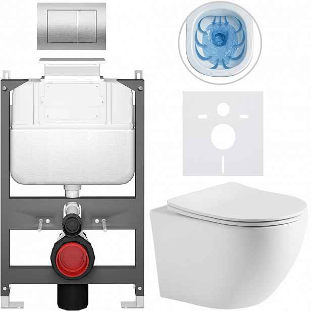 Kompletní WC set Basic/Cesso - bílá matná - WC tlačítko Maxio/Stříbrná - ovládání shora - předstěnová instalace - 49x36 cm - 8050BD86265
