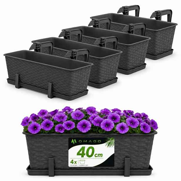 Květináč Balkonový Truhlík 40 cm Úchytky Grafit 4x