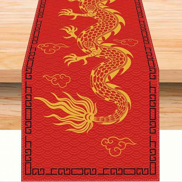TEMU 1ks, lnéný česátkový prostírč Lunar New Year Decor 2024 Čínské Nové Roky Jarní svátek Dekorace a potřeby pro domácínost 13x48/13x72/13x108/Paleč