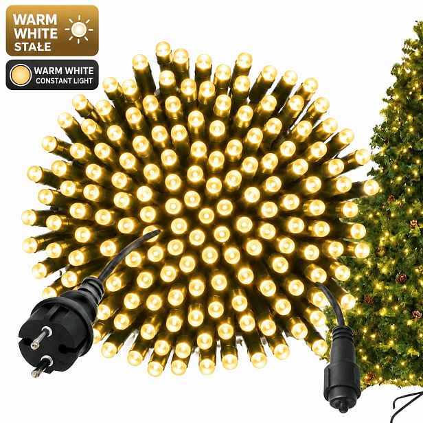 Vánoční Osvětlení Na Stromeček 1000 Led 60 M, Teplá Bílá, Stálé Svícení, Bez Blesku, IP44
