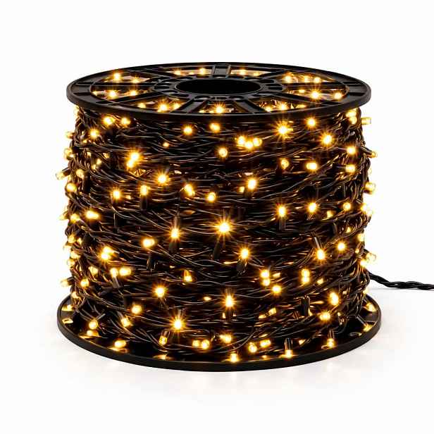 Easy Fix LED světelný řetěz, 100 m, venkovní, teple bílá s FLASH, 600 diod, černý kabel, IP67, cívka
