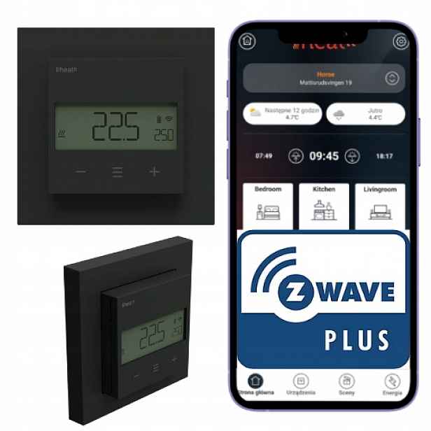 Heatit Z-Temp3 Black Matt termostat Z-Wave bezdrátový pro vytápění