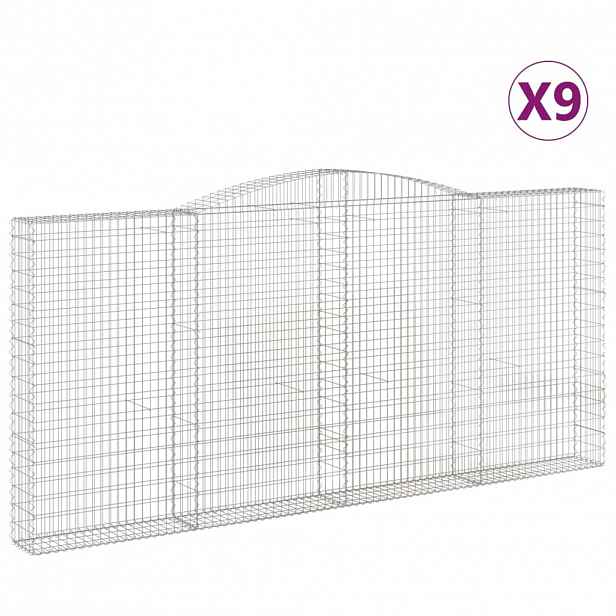 vidaXL Klenuté gabionové koše 9 ks 400x30x180/200cm pozinkované železo