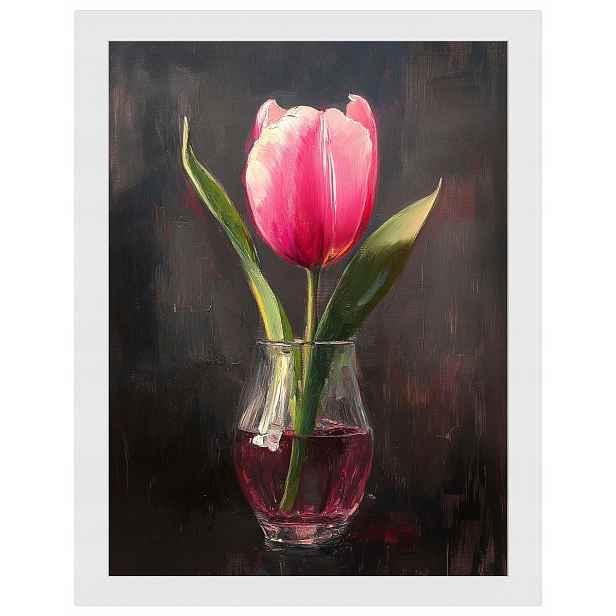 Plakát Rámeček Dřevo Olej Dekorace Příroda Květ Růžový Tulipán 60x80