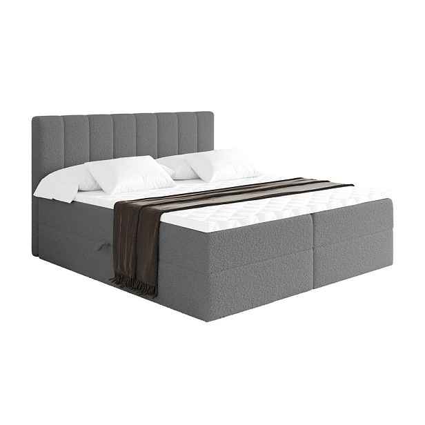 ALTDECOR KONTINENTÁLNÍ POSTEL s matrací H4 - OTTA - 200x200 cm Šedá
