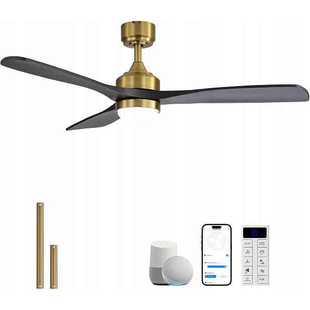 Led stropní ventilátor WiFi Alexa dálkový ovladač 6 režimů 132 cm zlatý černý