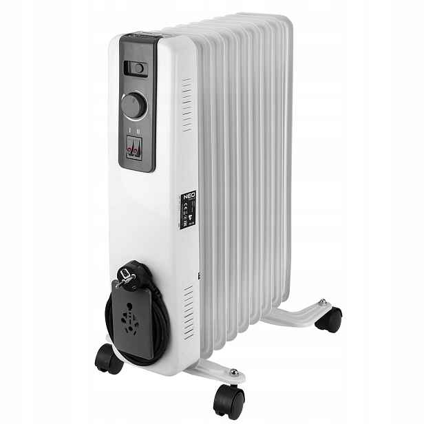Olejový radiátor 2000 W s termostatem Neo 9 žeber a vypínačem při převrácení