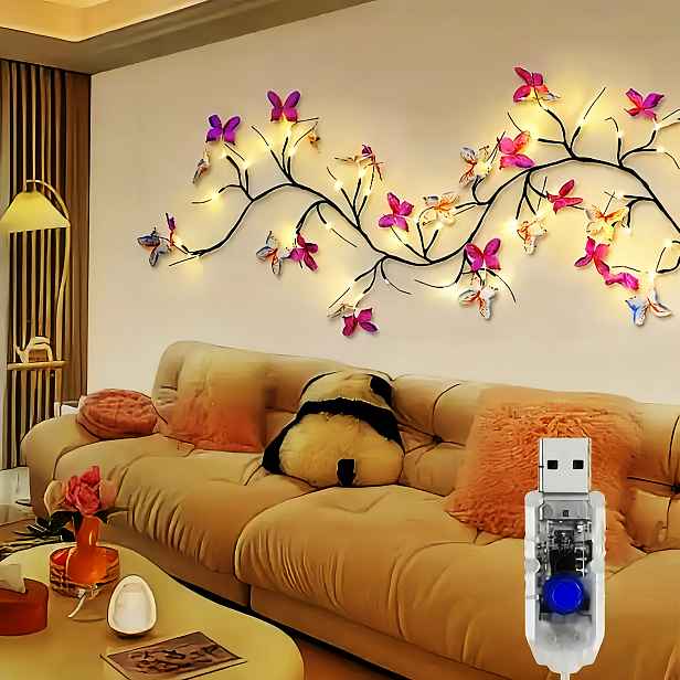 TEMU 1 ks, Dekorativní světla Motýlí Světla Vánoční Vnitřní Venkovní s USB napájením 130 LED, 1,3 m / 4,26 stop Motýlí Světla Používáno pro Motýlí