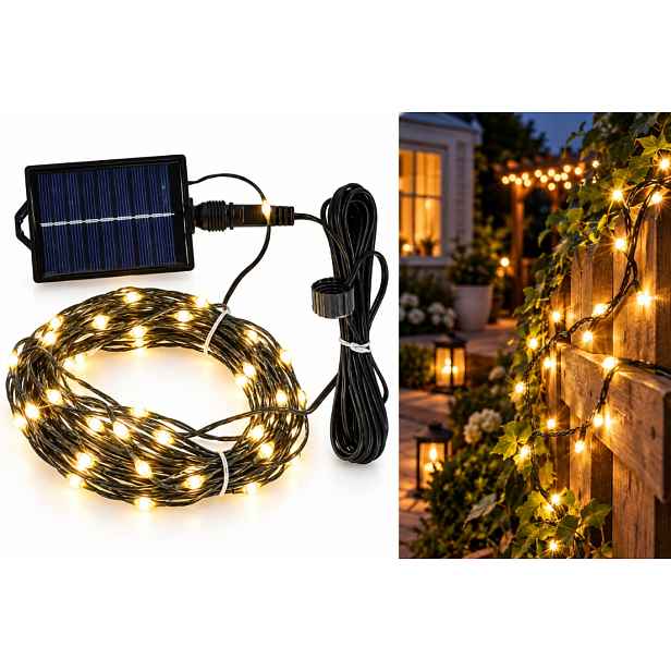 Led Solární Lampy 200 Led 24 M Teplá Bílá 8 Režimů Venkovní Solární