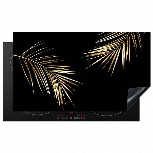 MuchoWow KRYT NA INDUKČNÍ DESKU Listy - Rostliny - Zlato - Černá - Luxusní 89.6x51.6 cm