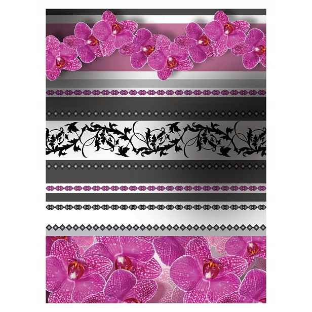Tapeta Orchideje s pruhy růžovo-šedá Moderní rostlinný design 206x275+lepidlo