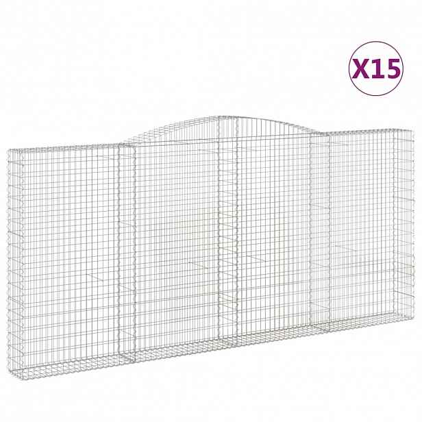vidaXL Klenuté gabionové koše 15ks 400x30x180/200cm pozinkované železo