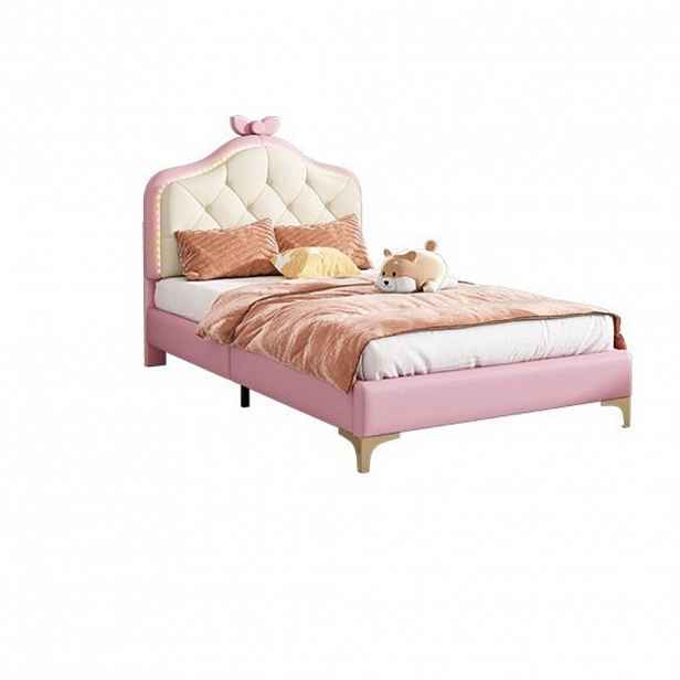 CHICFURN DĚTSKÁ POSTEL 90/200 cm v bílé a růžové barvě s LED osvětlením z PU