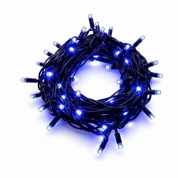 Easy fix LED světelný řetěz, 5 m, venkovní, modrý, 50 diod, černý kabel, IP67