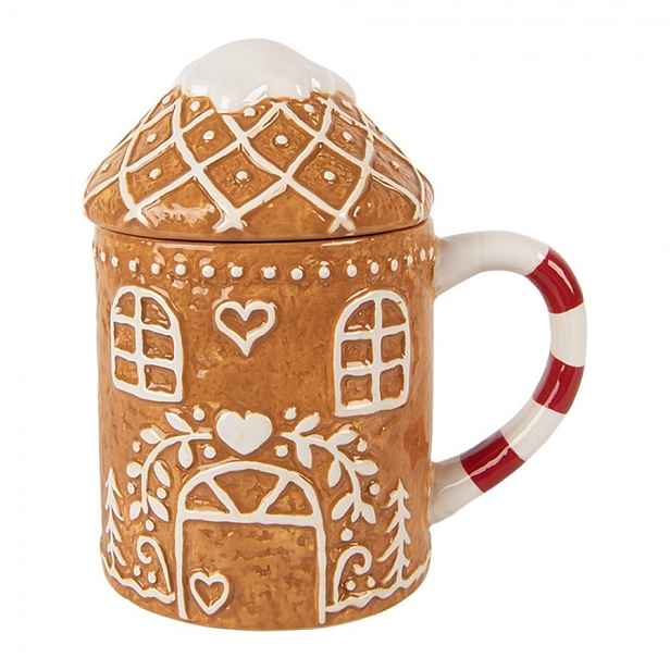 Hnědý keramický hrnek perníková chaloupka - 14*10*15 cm / 450 ml Clayre & Eef