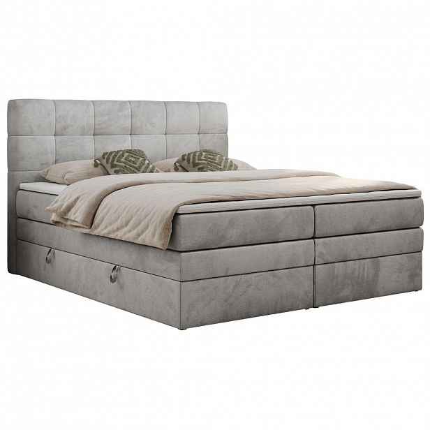 MKS POSTEL BOXSPRING LUKA KING 200/200 - Světle šedá Samet - H3