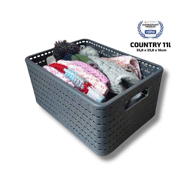 Rotho Plastový košík COUNTRY, rovný, antracit (11l - 33x24x16)
