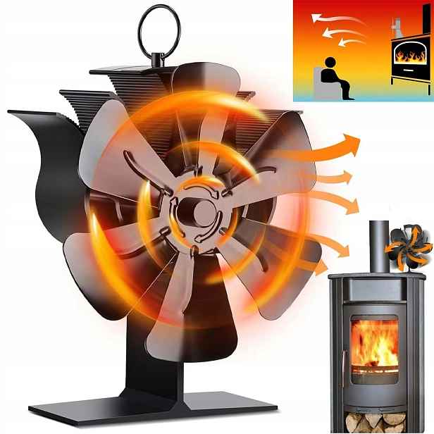 Termoelektrický Krbový Ventilátor Napájený Teplem, Tichý Ventilátor, Černý