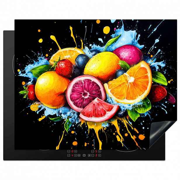 MuchoWow KRYT NA INDUKČNÍ DESKU Ovoce - graffiti - barevné - pomeranč - jahoda - abstraktní 65x52 cm