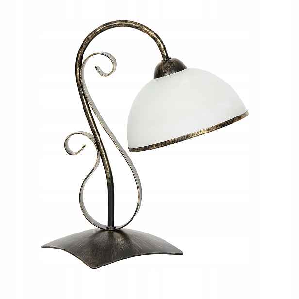 Dekorativní stolní lampa zlatá patina, skleněné bílé stínítko, klasická barva Luminex