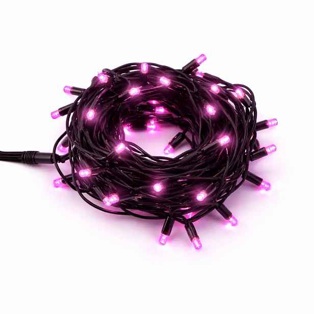 Easy fix LED světelný řetěz, 5 m, venkovní, růžový, 50 diod, černý kabel, IP67