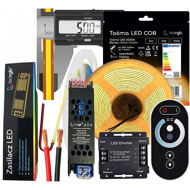 Set Led pásek Neon Cob 24V 5 m 3000K Bílý Teplý Ultra Tenký 5MM Dálkový Ovladač