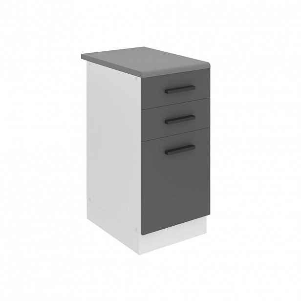 B BELINI GROUP KUCHYŇSKÁ SPODNÍ SKŘÍŇKA 40 cm, s pracovní deskou, se zásuvkami, Stříbrná matná