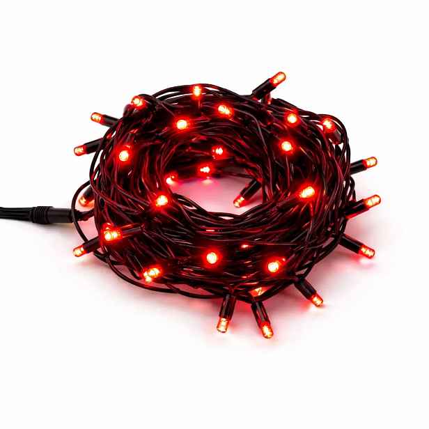 Easy Fix LED světelný řetěz, 5 m, venkovní, červený, 50 diod, černá kabel, IP67