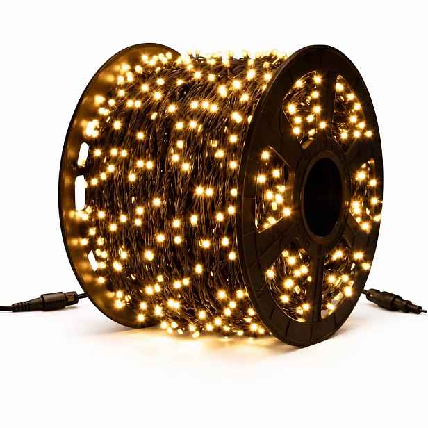 Easy Fix LED světelný řetěz, venkovní, 100 m, teple bílá, 1000 diod, černý kabel, IP67, cívka