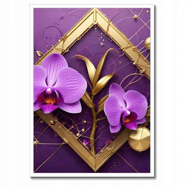 Plakáty v rámu 50x70 Fialové orchideje a zlato