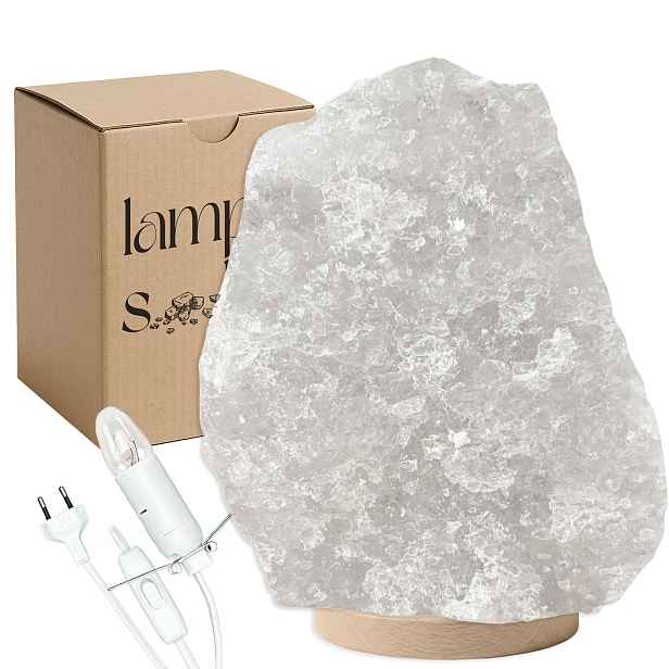 Solná lampa bílá Kłodawska z Polska 13-15 Kg Jonizator buková podstava