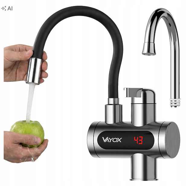 Elektrický Průtokový Ohřívač Vody Ocel 3000 W Flexibilní Kohoutek Vayox