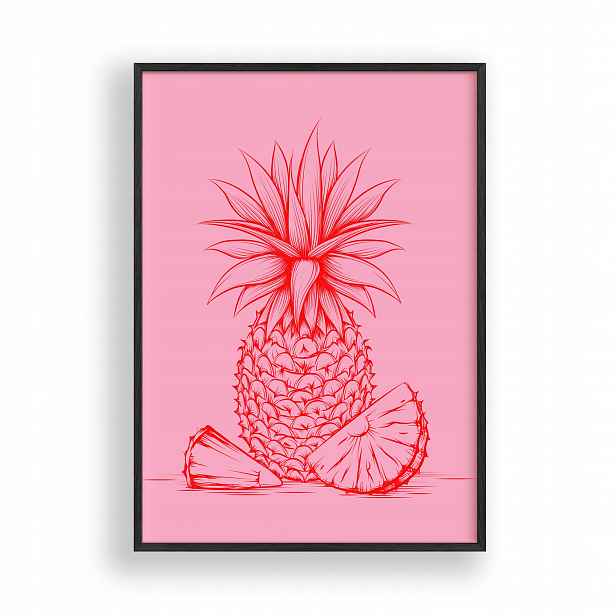 Obraz Ananas Plakát Rámeček Dřevěný Černý 30x42 cm