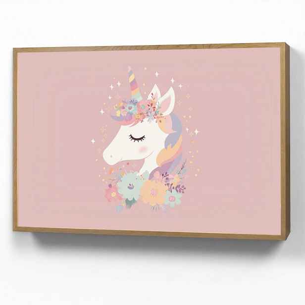 OnlyWow NÁSTĚNNÁ LAMPA S AKUMULÁTOREM Jednorožec - růžová - květiny 100x70 cm