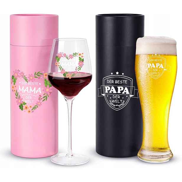 Skleničky na víno a pivo s gravírováním, sada pro maminku a tatínka, rodiče