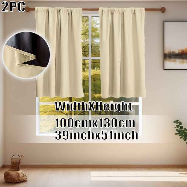 TEMU Balení 2 ks zatemňovacích závěsů do ložnice, béžové, s černou podšívkou, s kapsou na tyč, plné zakrytí, ochrana soukromí, módní bytová dekorace,