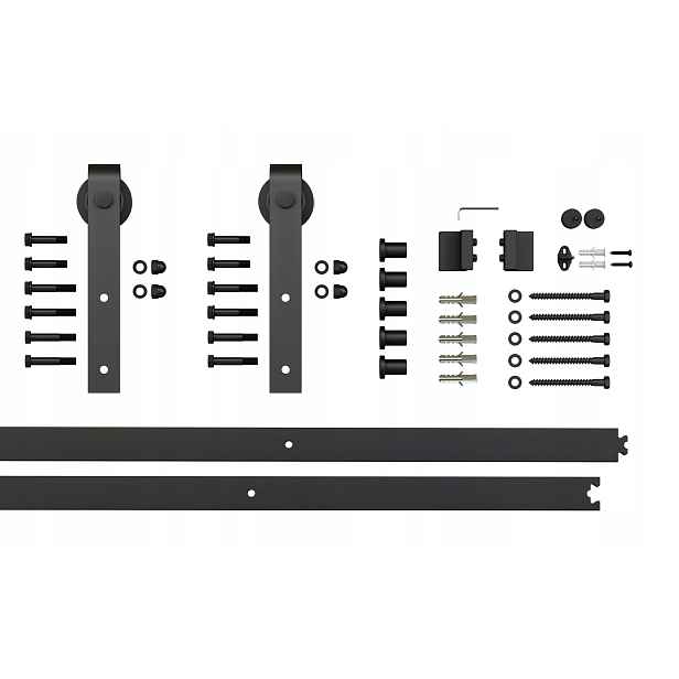 Systém Posuvných Dveří Loft Barn Door Grot Kolejnice Černý Set 2 m