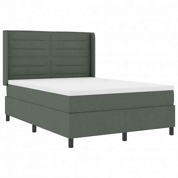 vidaXL LED box pružinová postel s čelo Tmavě šedá 140 x 190 cm textil