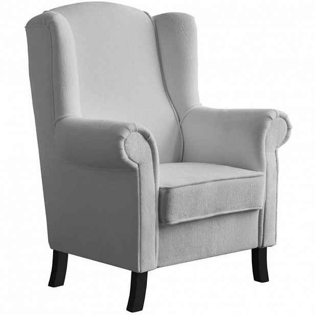 Beautysofa KŘESLO UŠÁK Leonardo světle šedé, bouclé látka