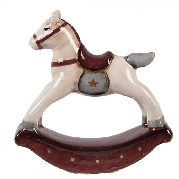 Béžovo-hnědá keramická dekorace houpací koník ChrisMs - 10*3*10 cm Clayre & Eef