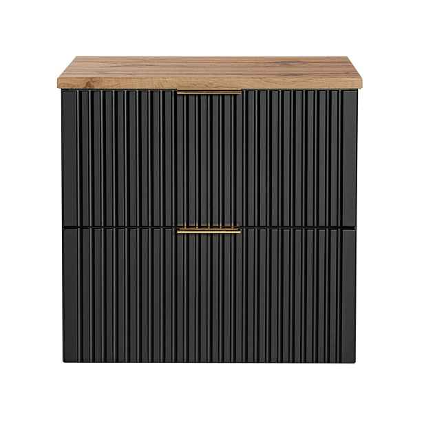 Comad Závěsná skříňka pod umyvadlo Casad s deskou 60 cm černá/dub wotan