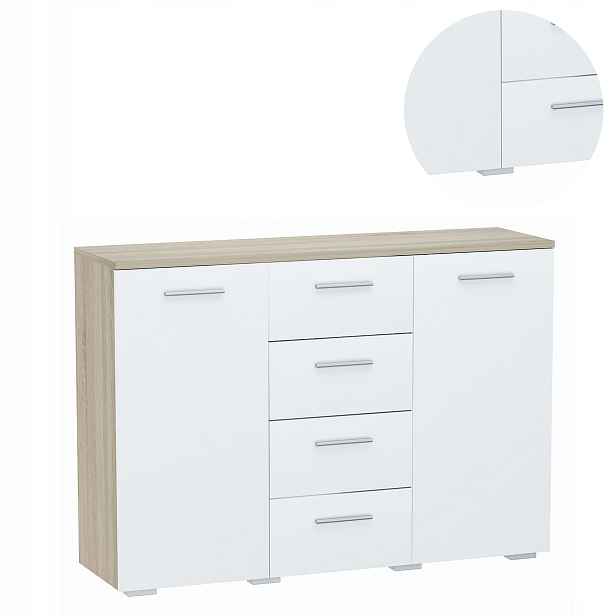 Komoda Helena 120 cm 2D4S Bílá-sonoma velká šatní skříň oblečení hračky