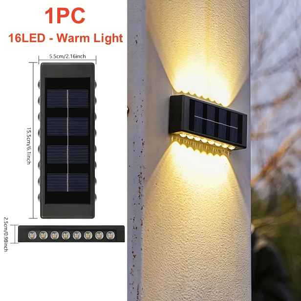 TEMU 16LED solární venkovní světla na dvůr, zahradní pouliční balkonové dekorativní nástěnné světla, vhodné pro moderní vily, krajiny, chodníky a