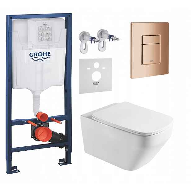 Podomítkový Wc set Grohe s mísou Naron a tlačítkem měď lesk Fresh