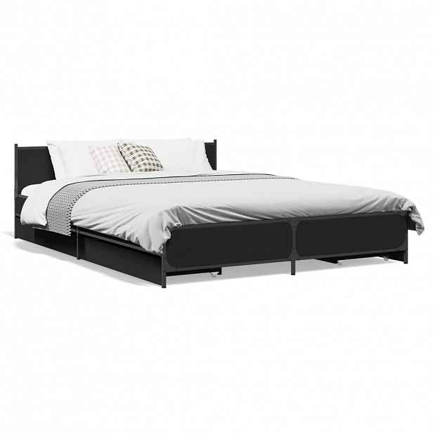 vidaXL Rám postele se zásuvkami černý 135 x 190 cm kompozitní dřevo